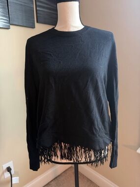 Lilly Pulitzer NWT Marguerite Black Fringe Hem Lightweight Sweater